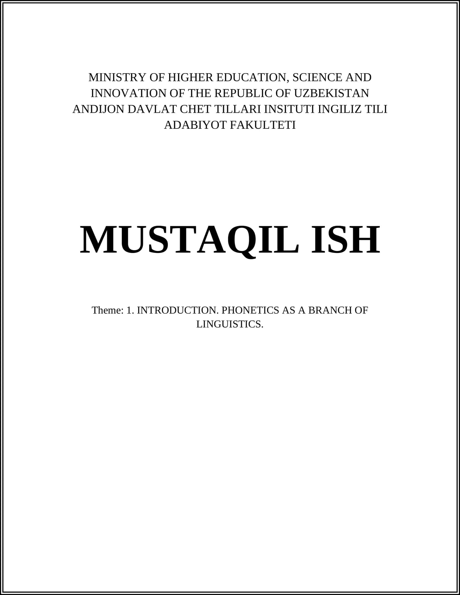 INTRODUCTION. PHONETICS AS A BRANCH OF LINGUISTICS 1