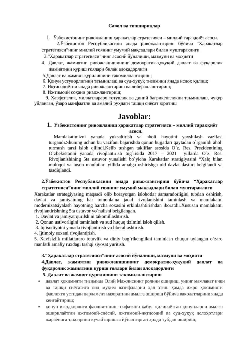 Ўзбекистонинг ривожланиш ҳаракатлар стратегияси – миллий тараққиёт асоси 1