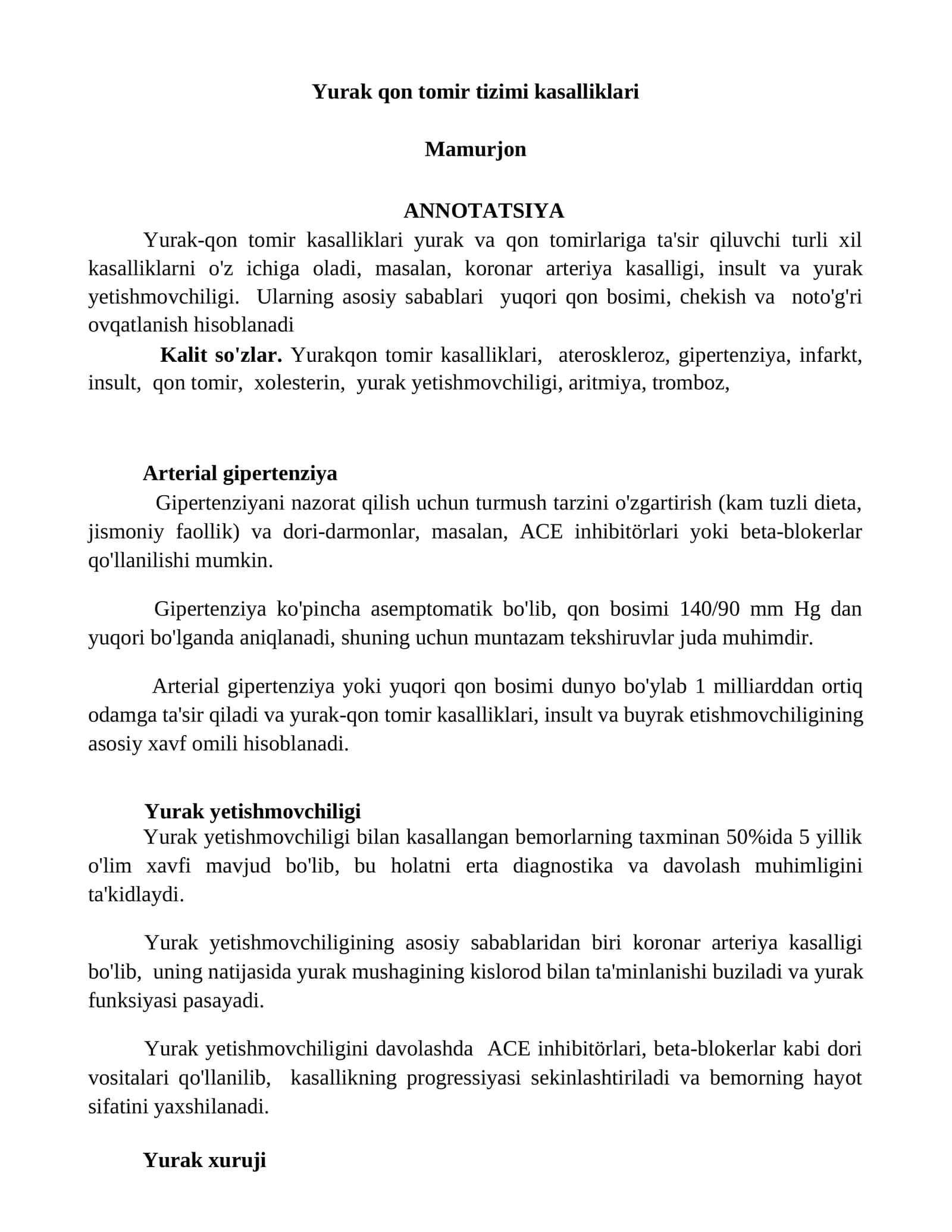 Yurak qon tomir tizimi kasalliklari 1