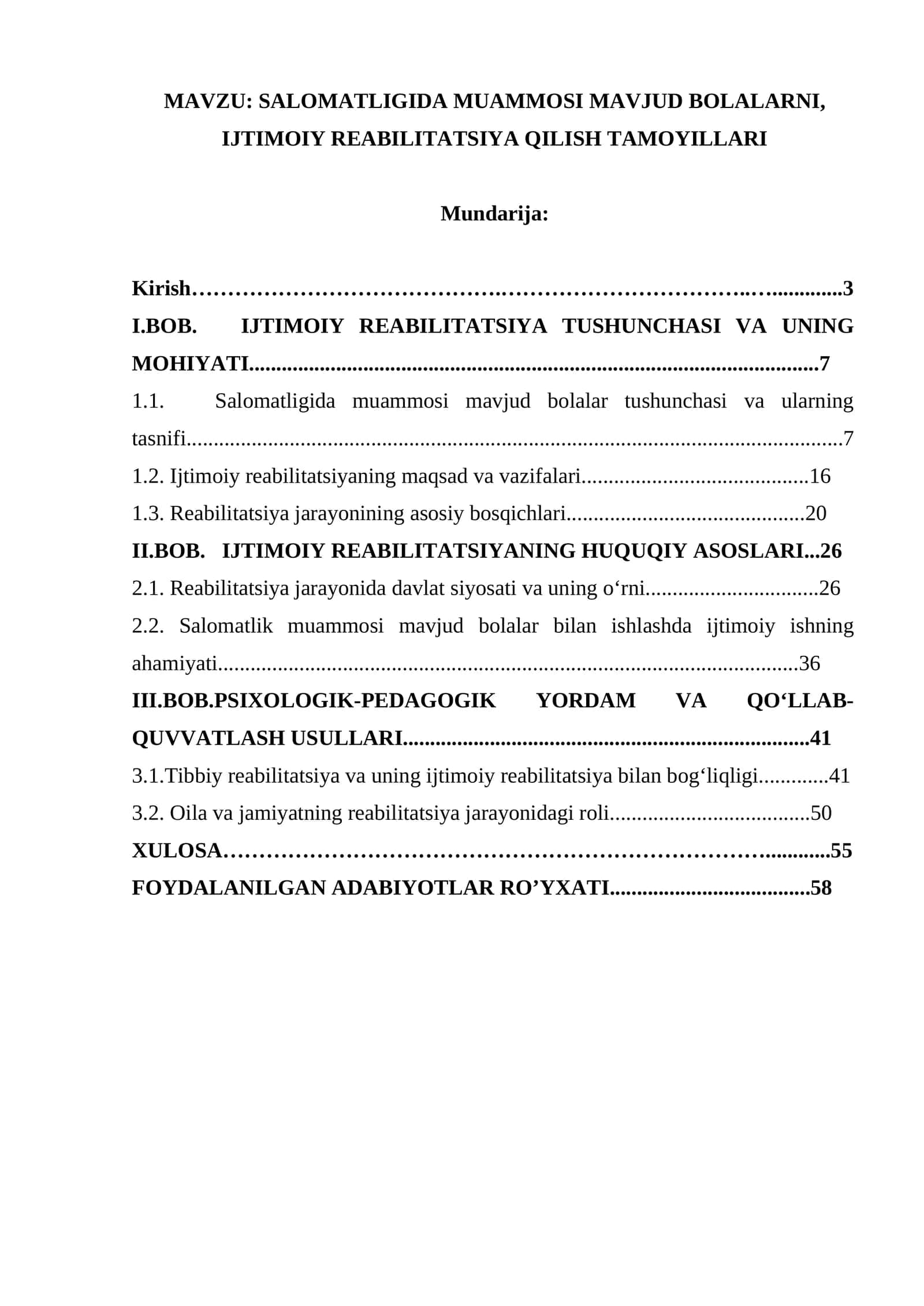Salomatligida muammosi mavjud bolalarni, ijtimoiy reabilitatsiya qilish tamoyillari. 1