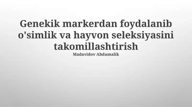 Genetik Markerlardan Foydalanishning Asoslari 1