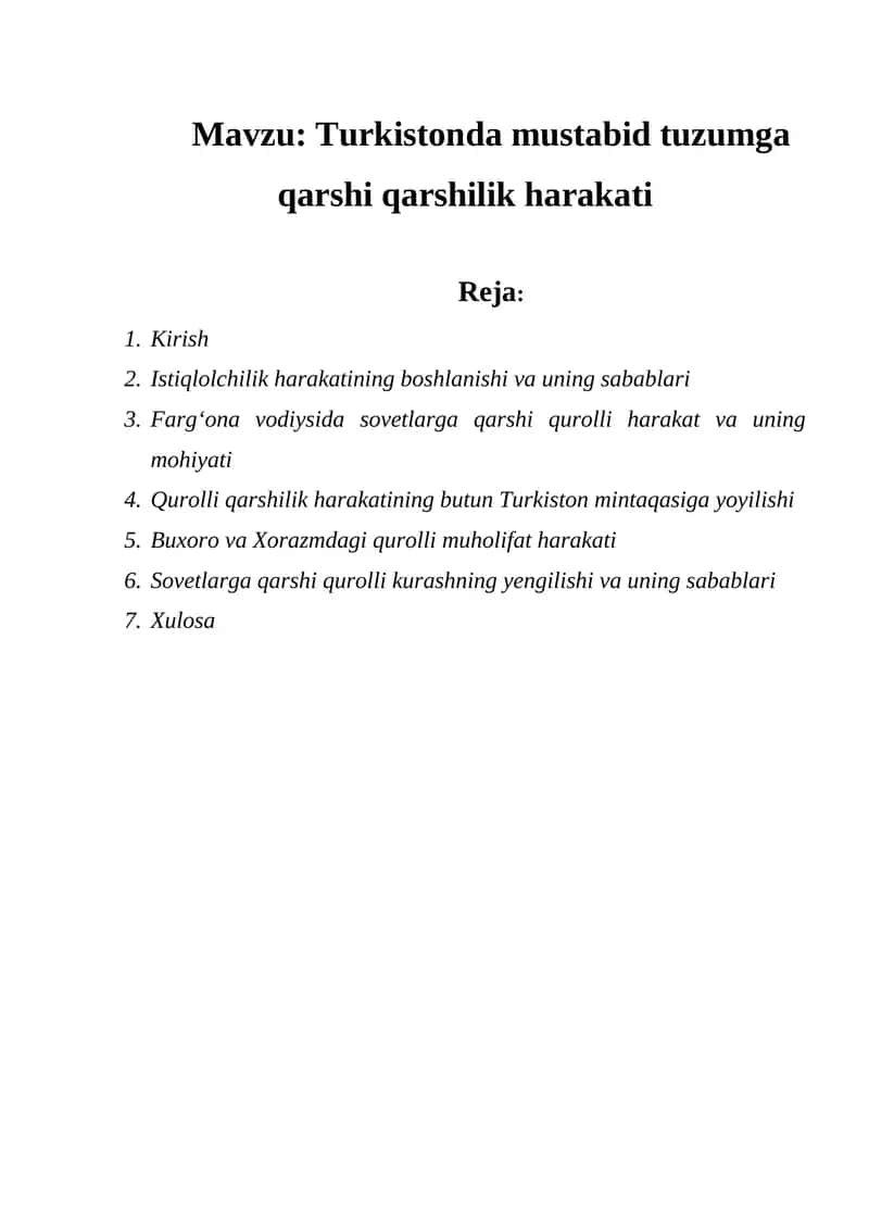 Turkistonda mustabid tuzumga qarshi qarshilik harakati 1