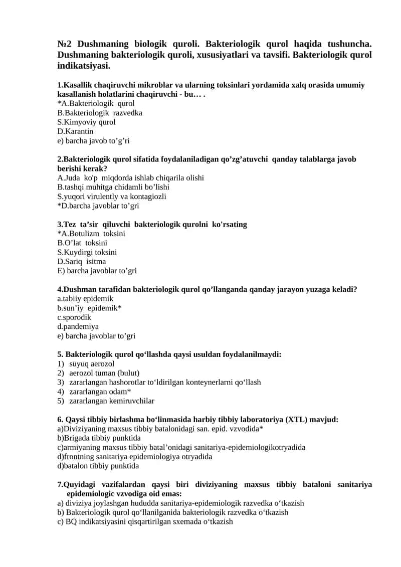 Dushmaning biologik quroli. Bakteriologik qurol haqida tushuncha 1