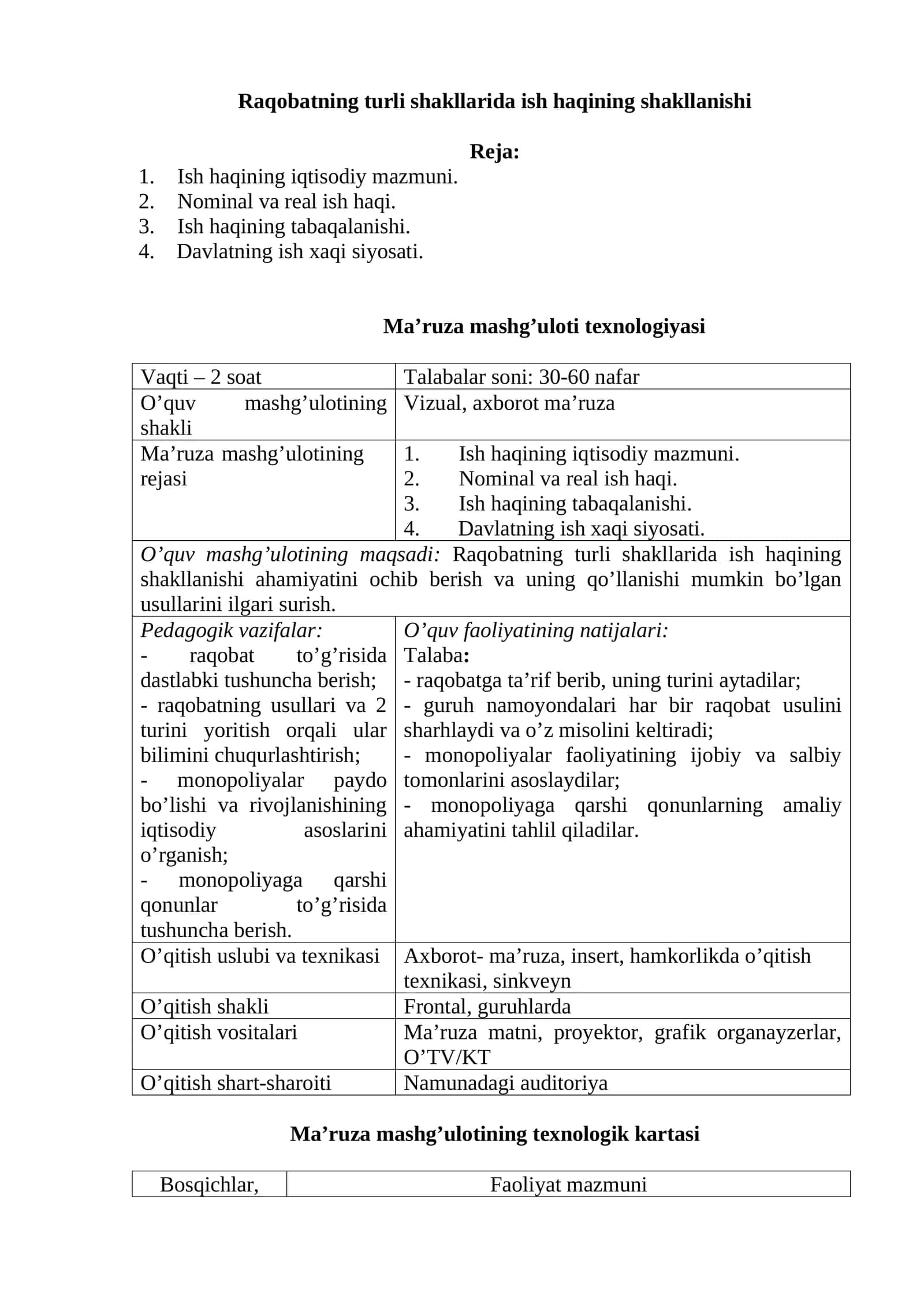 Raqobatning turli shakllarida ish haqining shakllanishi 1