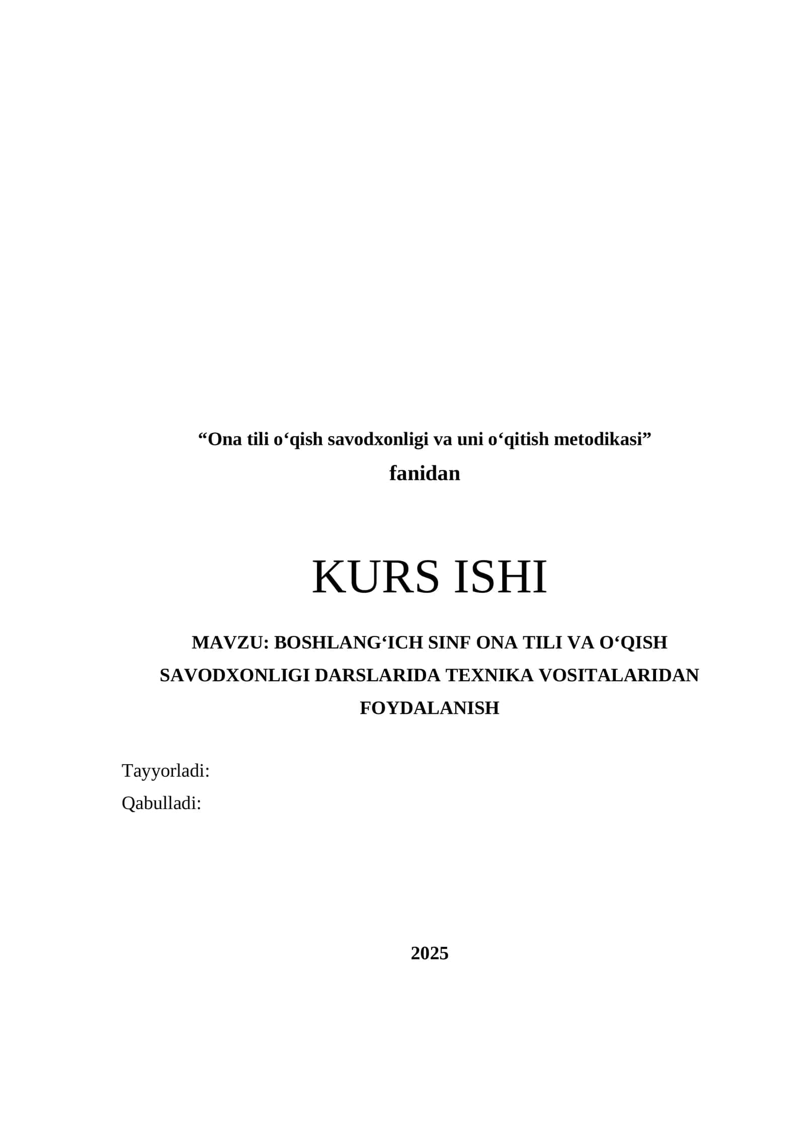 Boshlang‘ich Sinf Ona Tili va O‘qish Savodxonligi 1