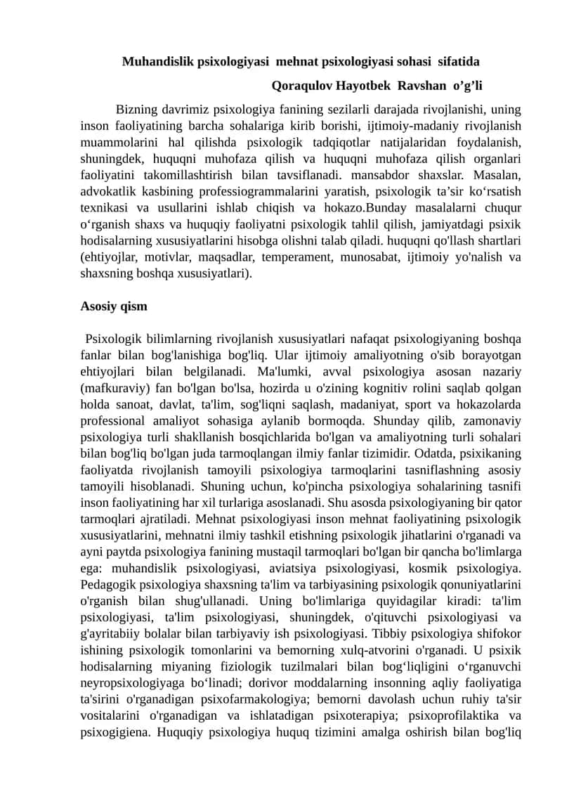 Muhandislik psixologiyasi mehnat psixologiyasi sohasi sifatida 1