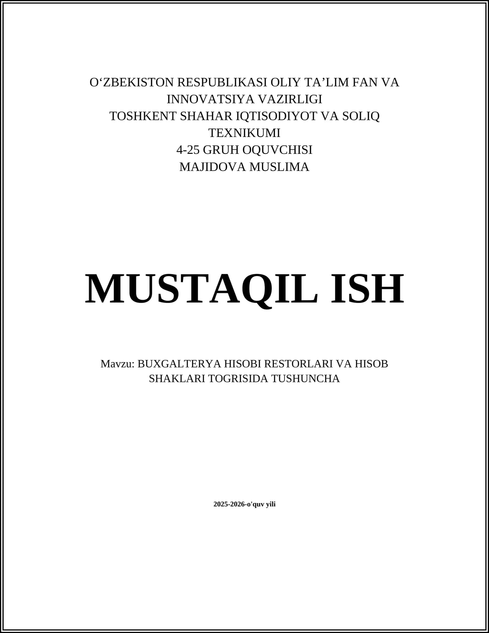BUXGALTERYA HISOBI RESTORLARI VA HISOB SHAKLARI TOGRISIDA TUSHUNCHA 1