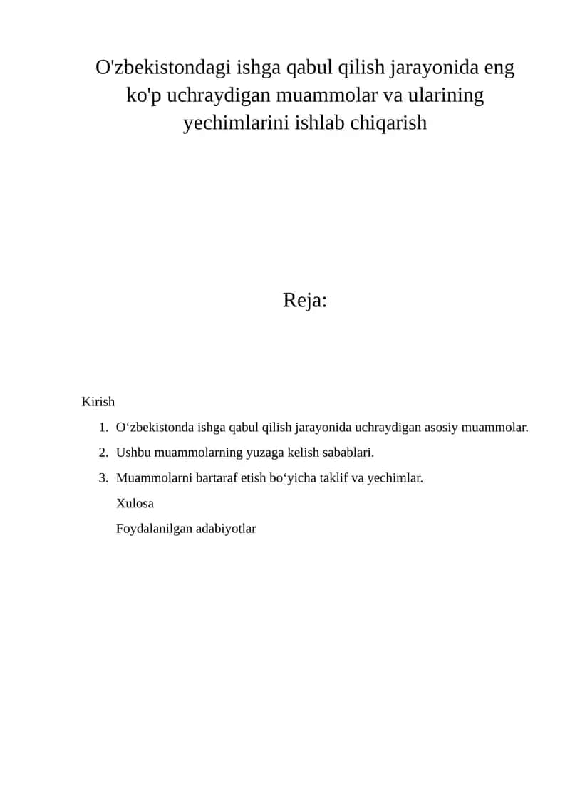 Ishga qabul qilish jarayonidagi muammolar va ularning yechimlari 1