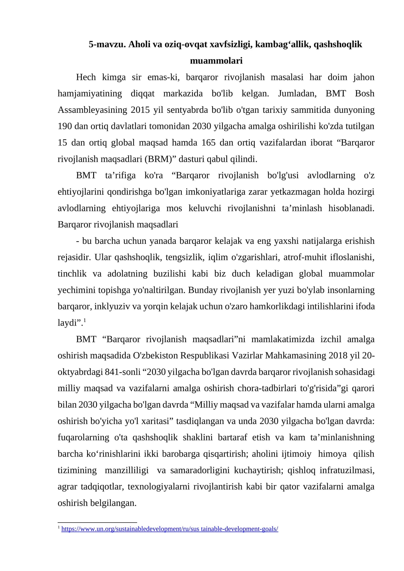 Barqaror rivojlanish maqsadlari (BRM) 1