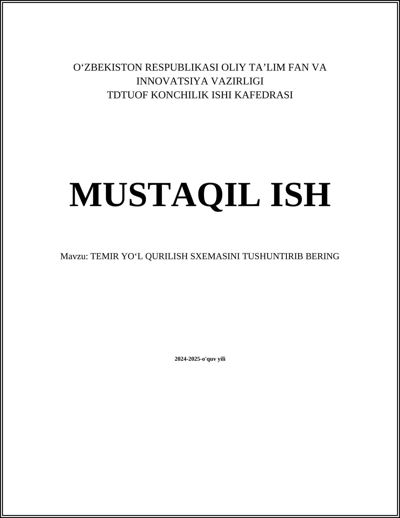 TEMIR YOʻL QURILISH SXEMASINI TUSHUNTIRIB BERING 1