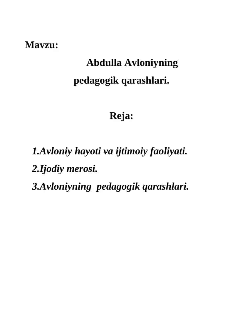 Abdulla Avloniyning pedagogik qarashlari 1