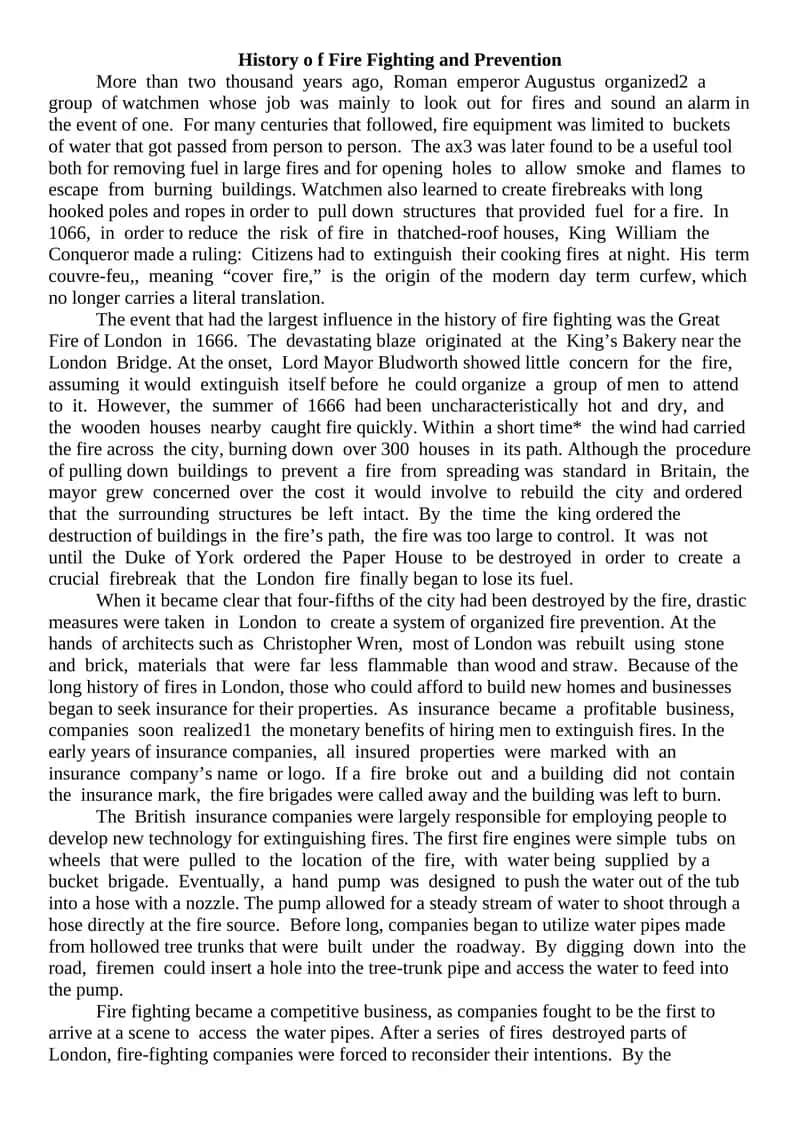 History of Fire Fighting and Prevention 1