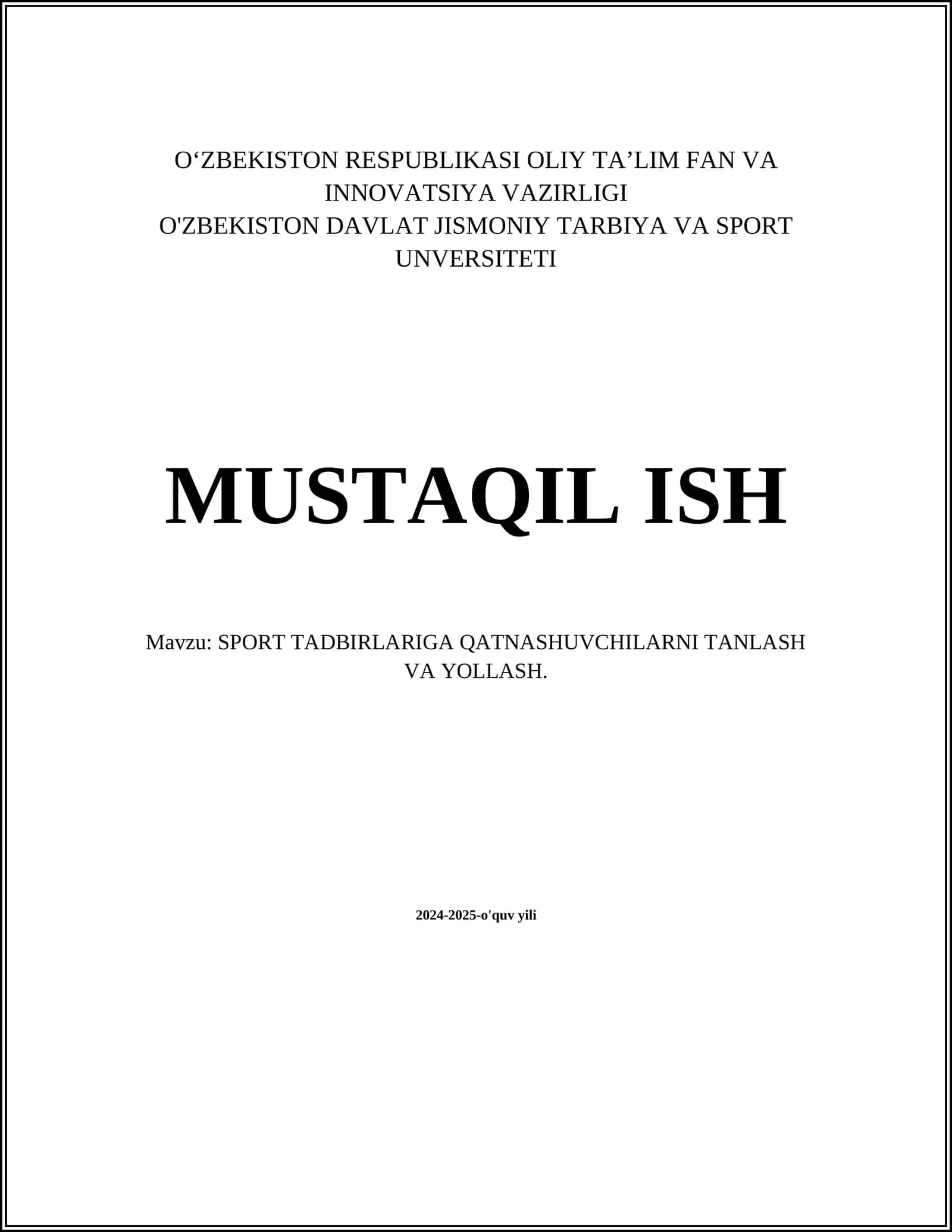 SPORT TADBIRLARIGA QATNASHUVCHILARNI TANLASH VA YOLLASH 1