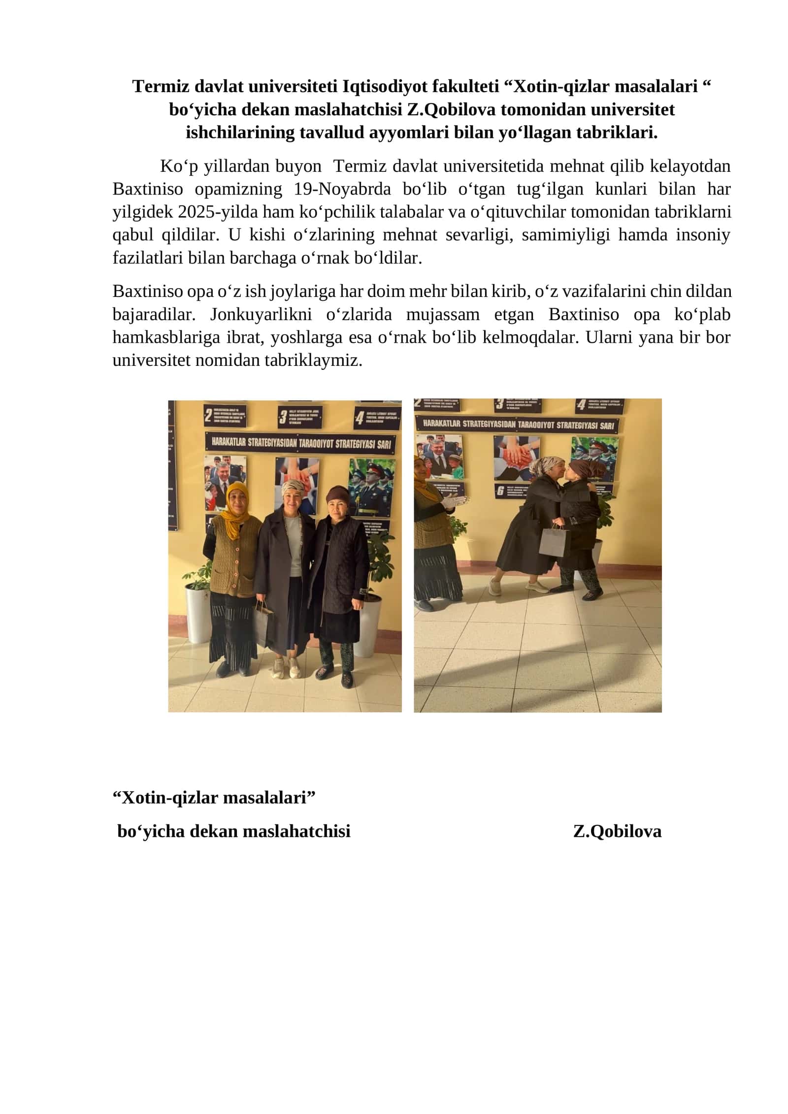 “Xotin-qizlar masalalari” 1