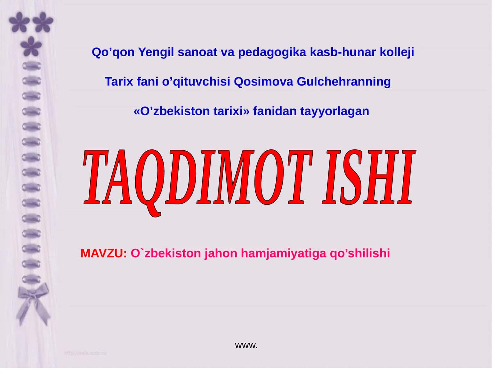 O’zbekiston tarixi fanidan ta’lim 1