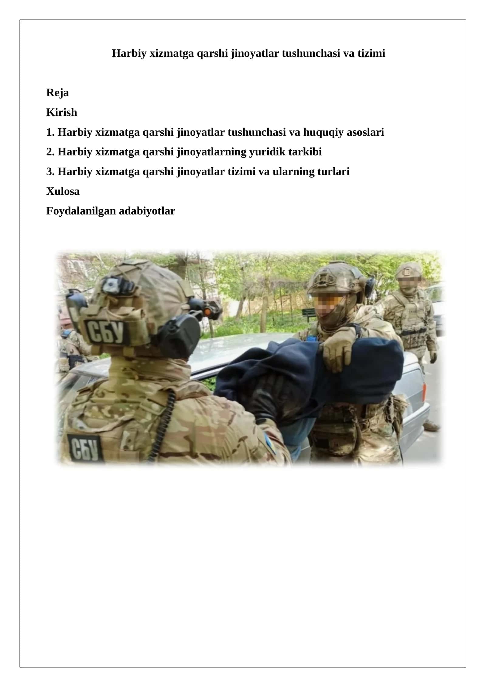 Harbiy xizmatga qarshi jinoyatlar tushunchasi va tizimi 1