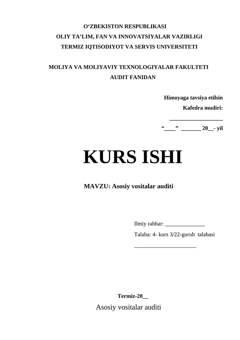 Asosiy vositalar auditi 1