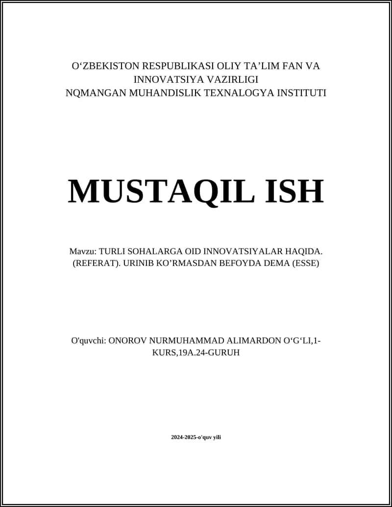 TURLI SOHALARGA OID INNOVATSIYALAR HAQIDA 1