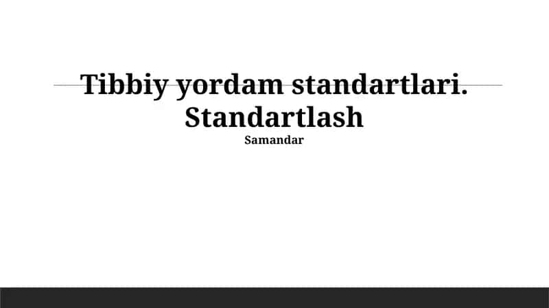 Tibbiy Yordam Standartlari 1