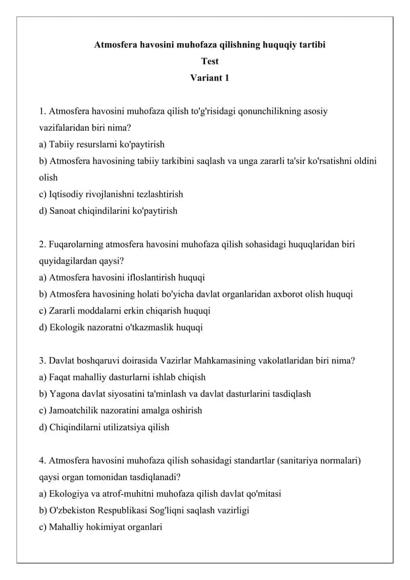 Atmosfera havosini muhofaza qilishning huquqiy tartibi 1
