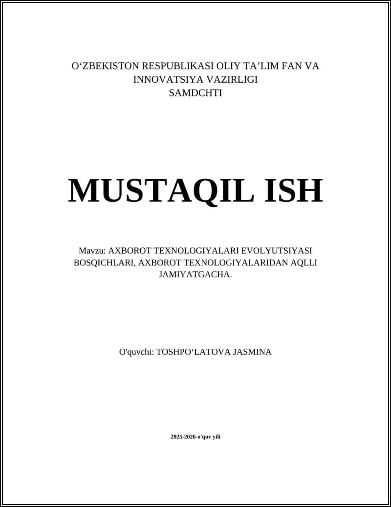 AXBOROT TEXNOLOGIYALARI EVOLYUTSIYASI BOSQICHLARI 1