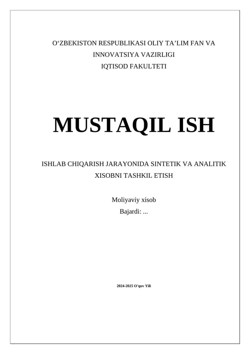 Sintetik va analitik xisob tashkil etish 1