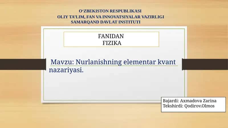Nurlanishning elementar kvant nazariyasi 1