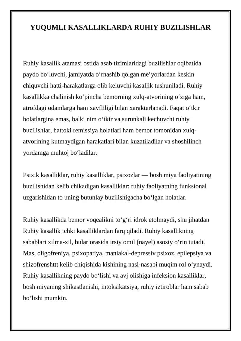 Ruhiy Kasalliklar 1