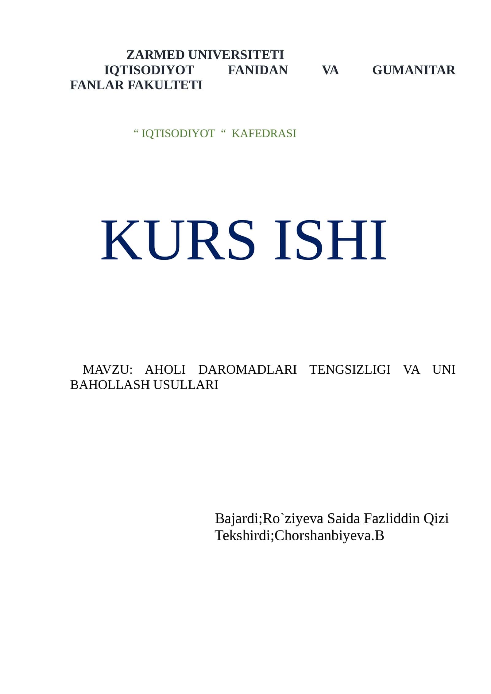 AHOLI DAROMADLARI TENGSIZLIGI VA UNI BAHOLLASH USULLARI 1