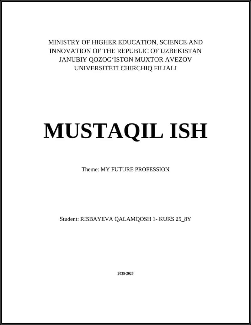 MUSTAQIL ISH Theme: MY FUTURE PROFESSION 1