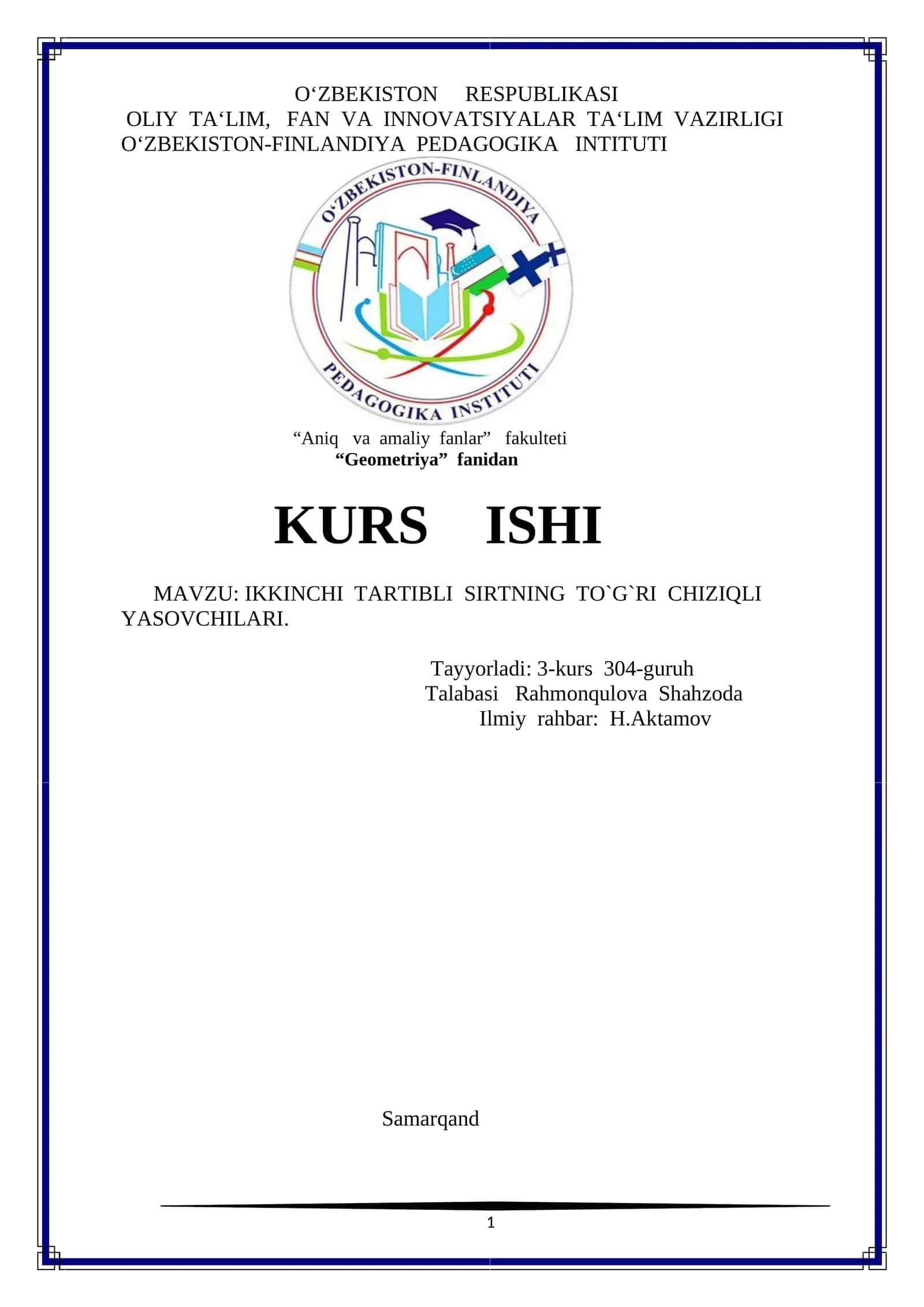 IKKINCHI TARTIBLI SIRTNING TO`G`RI CHIZIQLI YASOVCHILARI 1