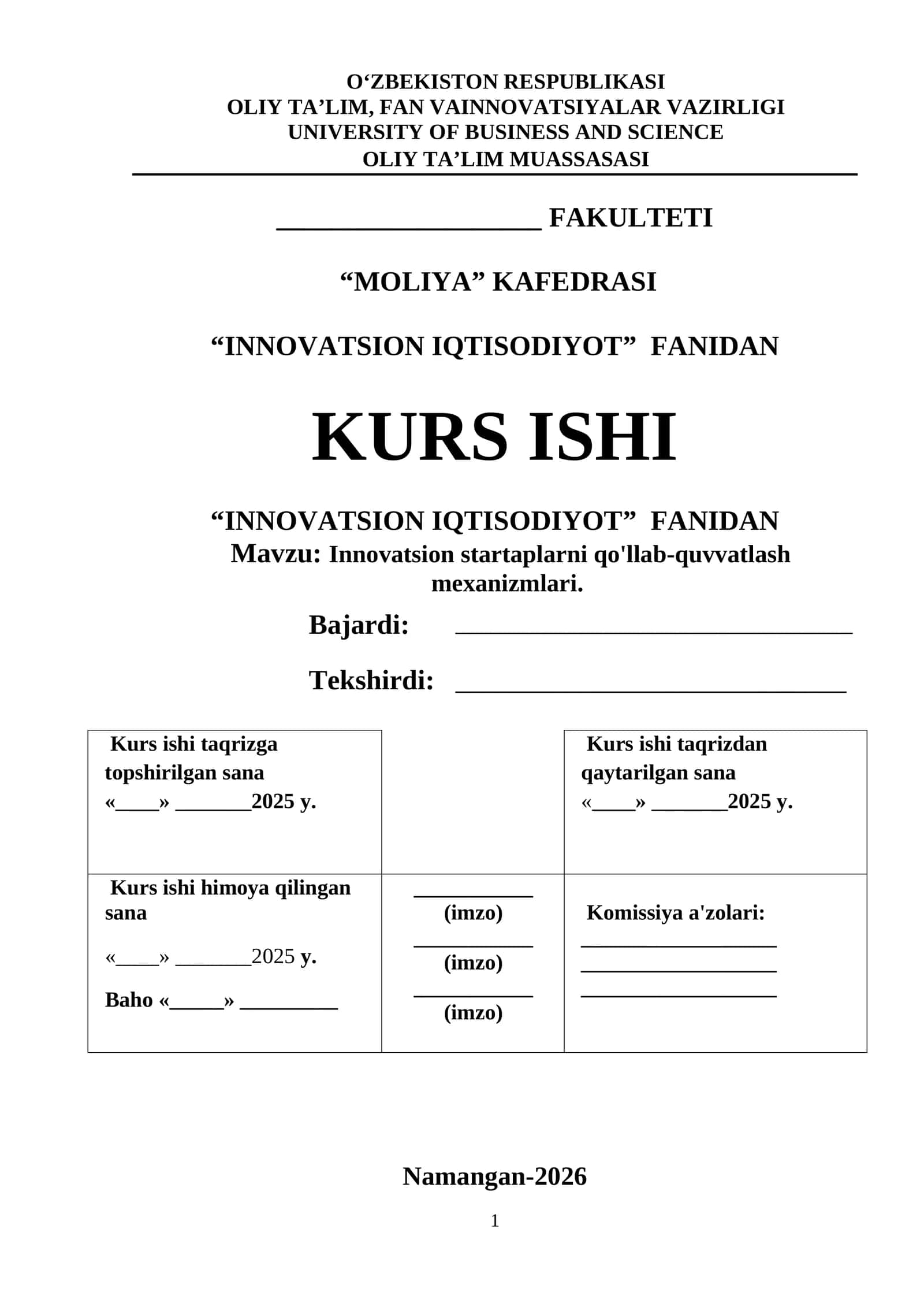 Innovatsion startaplarni qo'llab-quvvatlash mexanizmlari 1