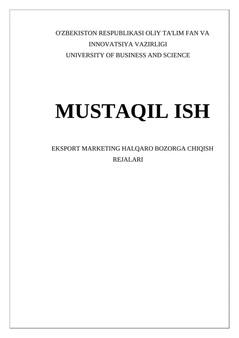 Eksport Marketing Halqaro Bozorga Chiqish Rejalari 1