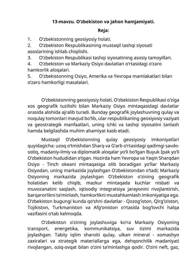 O‘zbekiston va jahon hamjamiyati 1