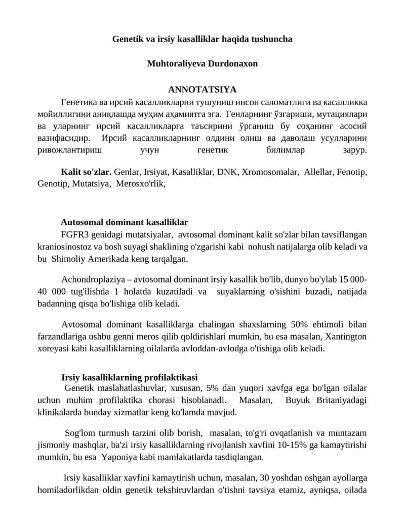 Genetik va irsiy kasalliklar haqida tushuncha 1