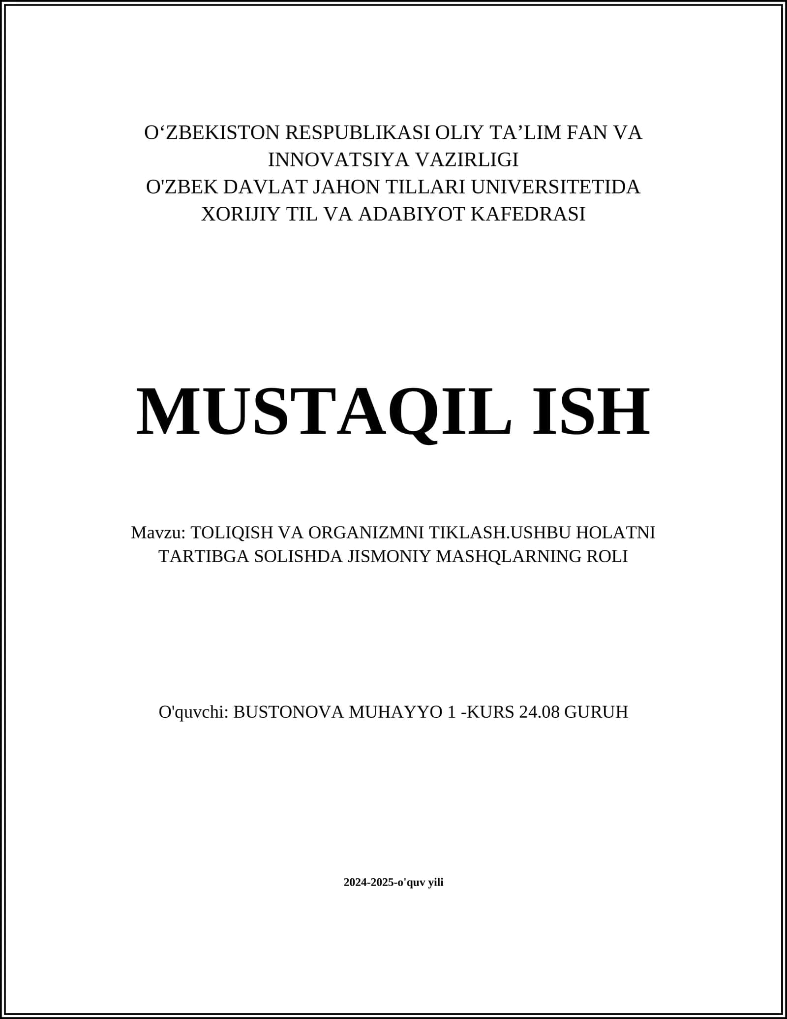 Toliqish va organizmni tiklash 1
