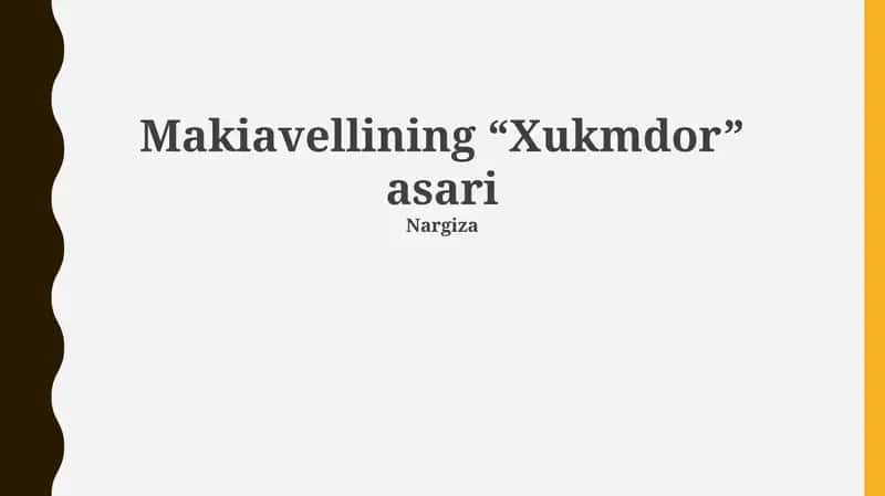 Makiavellining “Xukmdor” asari 1
