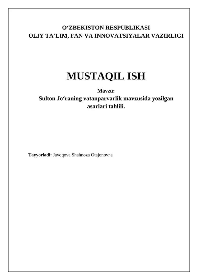 Sulton Joʻra ijodida vatanparvarlik gʻoyalari 1
