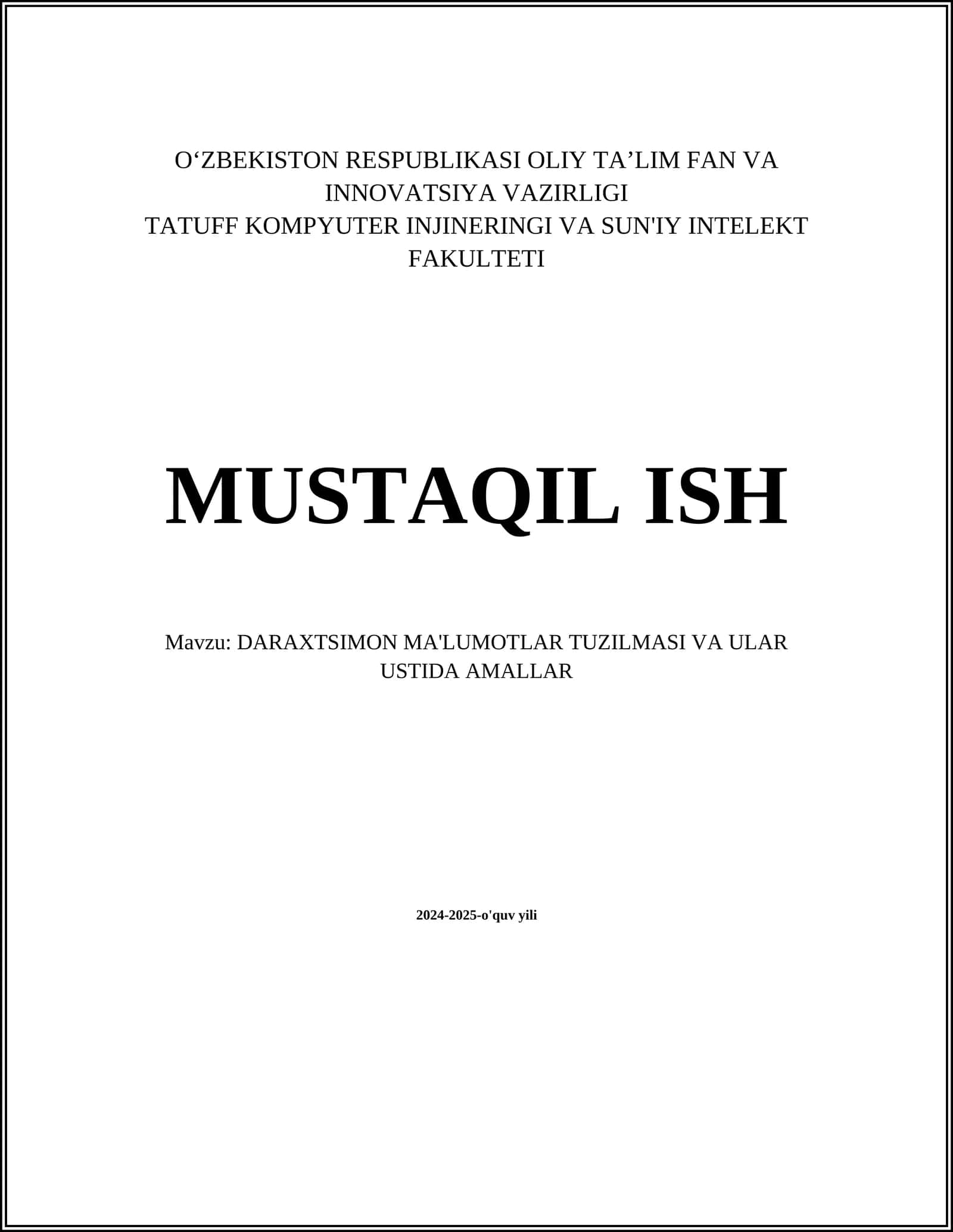 DARAXTSIMON MA'LUMOTLAR TUZILMASI VA ULAR USTIDA AMALLAR 1