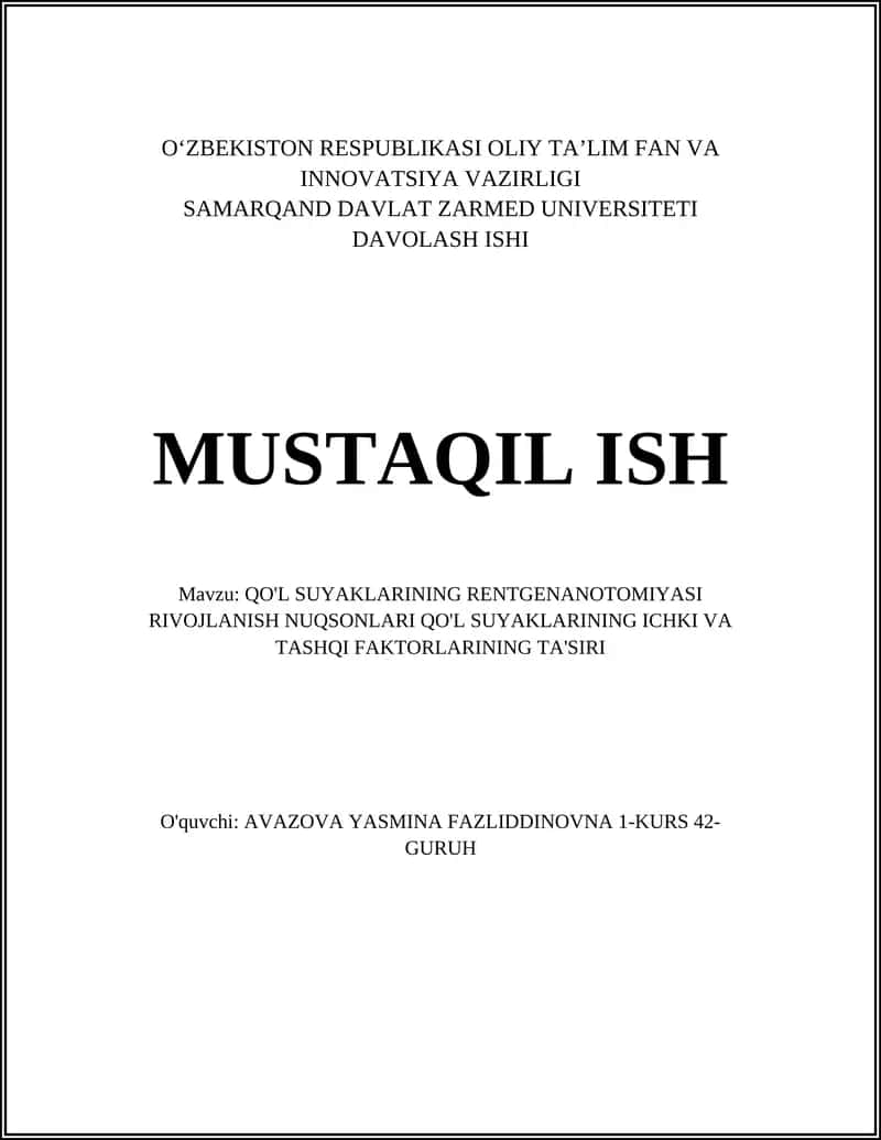 QO'L SUYAKLARINING RENTGENANOTOMIYASI RIVOJLANISH NUQSONLARI QO'L SUYAKLARINING ICHKI VA TASHQI FAKTORLARINING TA'SIRI 1