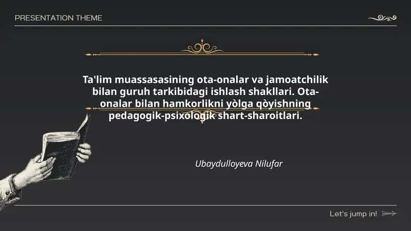 Ta'lim muassasasining ota-onalar va jamoatchilik bilan guruh tarkibidagi ishlash shakllari 1