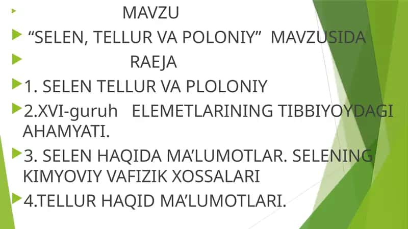 SELEN, TELLUR VA POLONIY 1