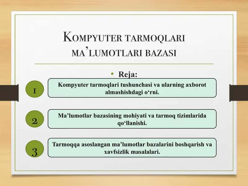 Kompyuter tarmoqlari ma’lumotlari bazasi 1
