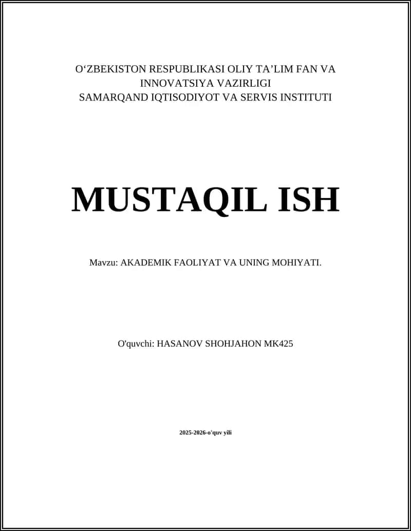 AKADEMIK FAOLIYAT VA UNING MOHIYATI 1