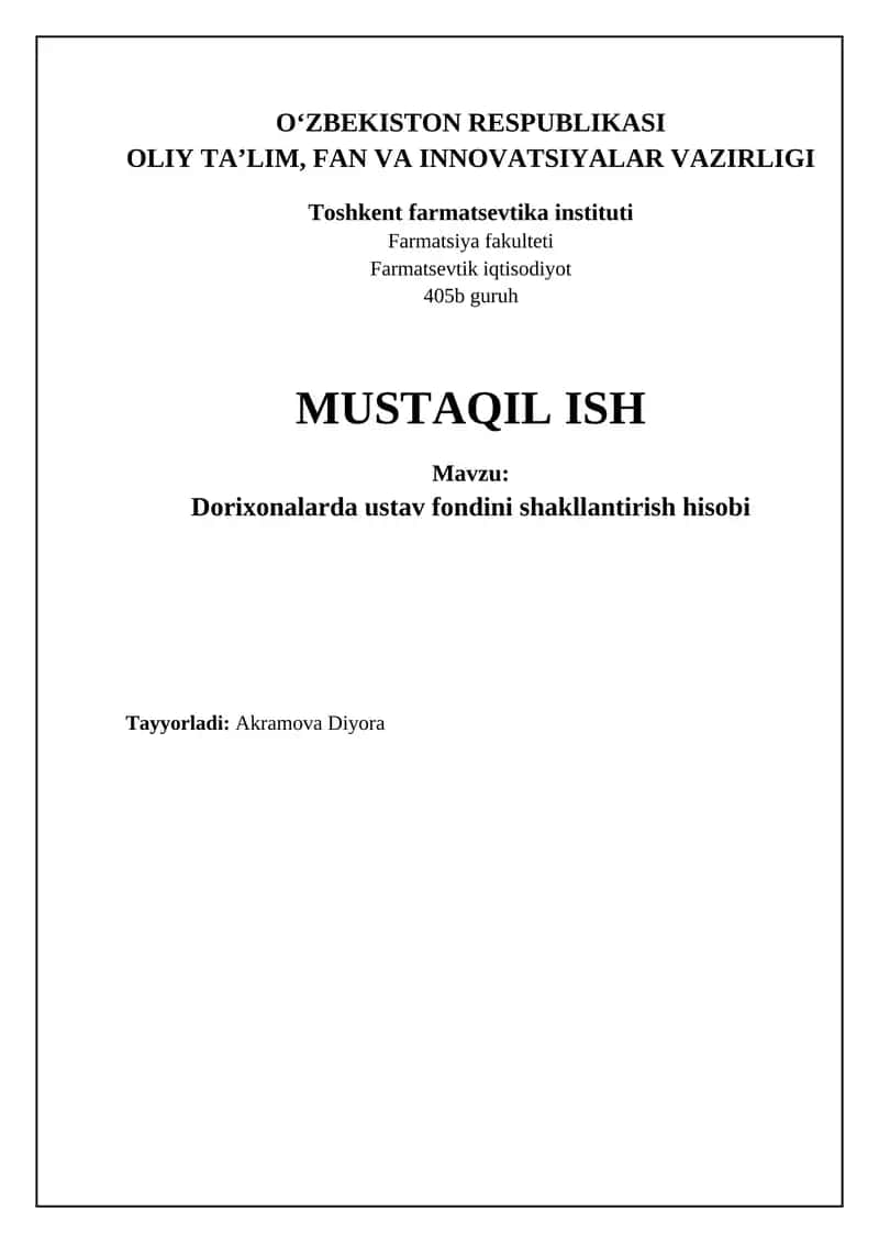 Dorixonalarda ustav fondini shakllantirish hisobi 1