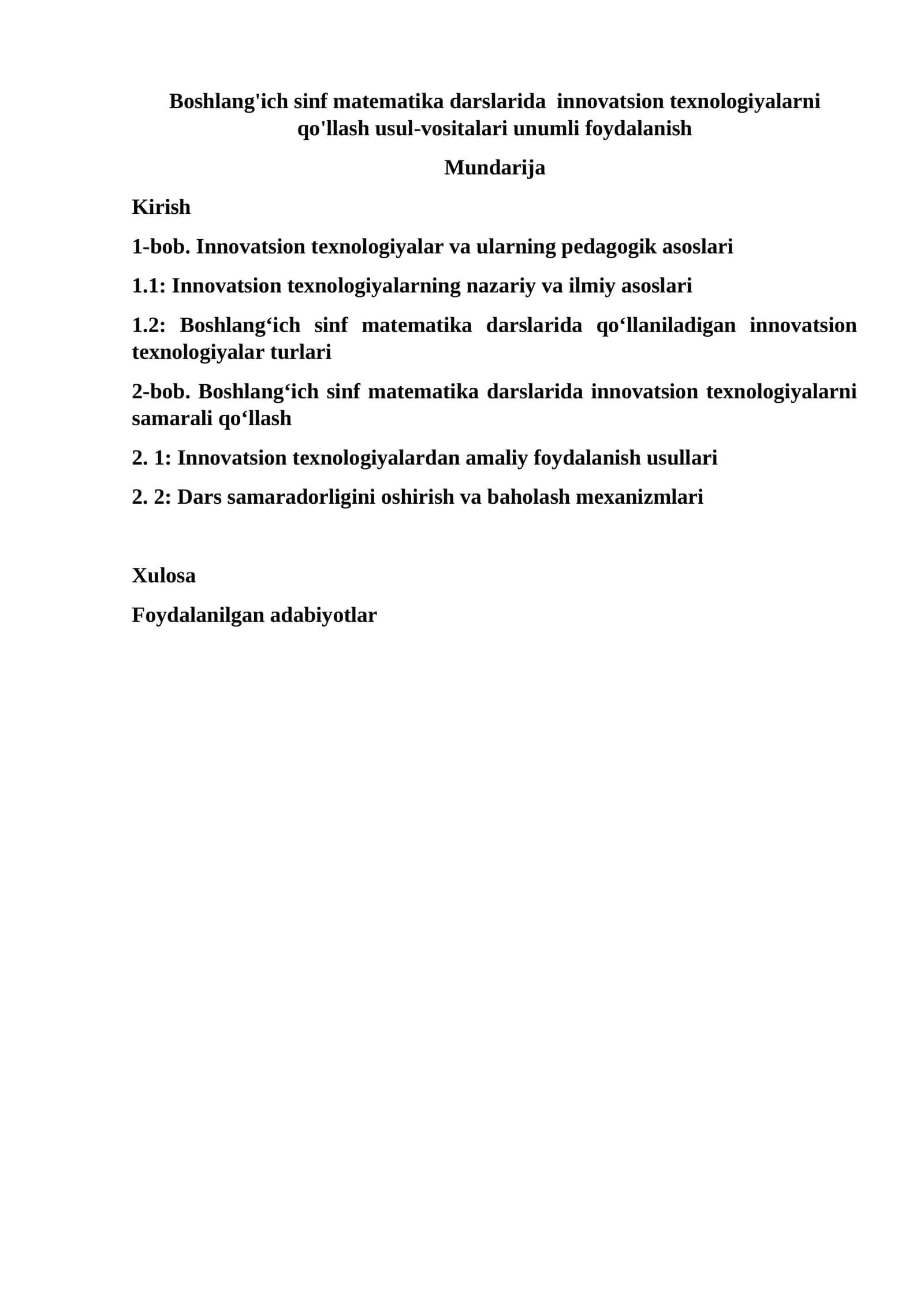 Boshlang'ich sinf matematika darslarida innovatsion texnologiyalarni qo'llash usul-vositalari 1