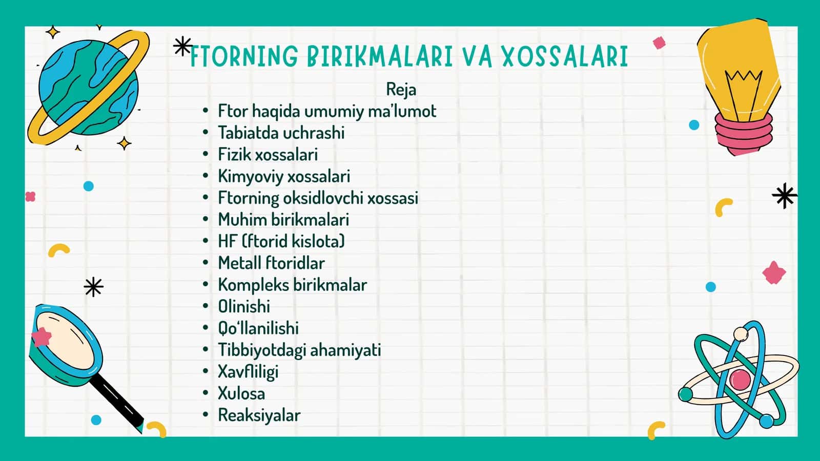 FTORNING BIRIKMALARI VA XOSSALARI 1