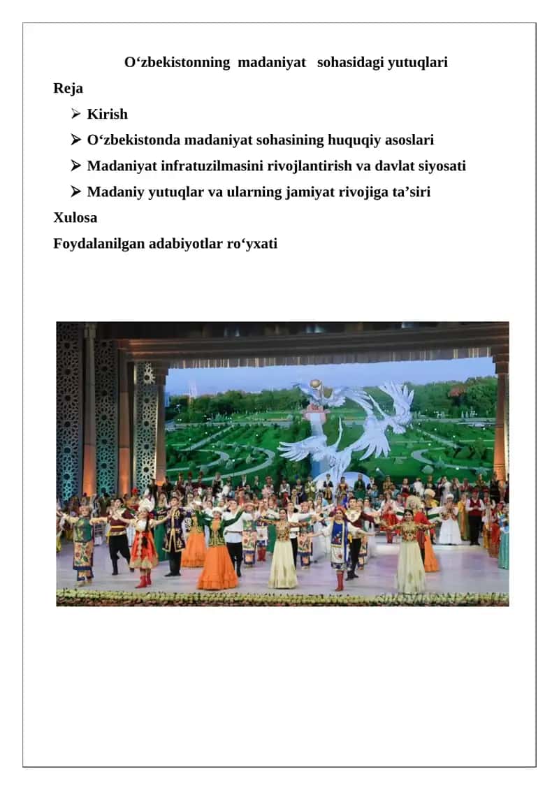 O‘zbekistonning madaniyat sohasidagi yutuqlari 1