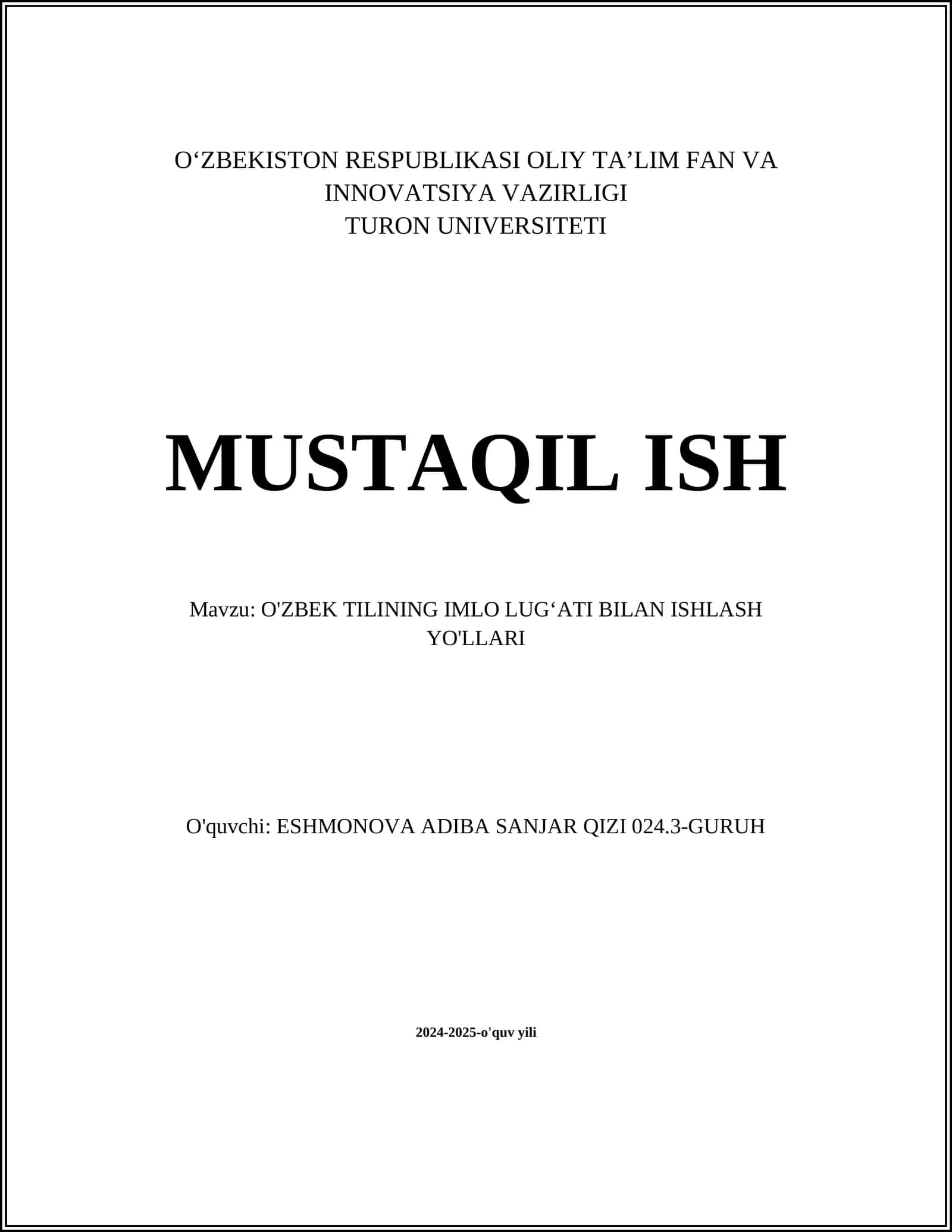 O'ZBEK TILINING IMLO LUGʻATI BILAN ISHLASH YO'LLARI 1