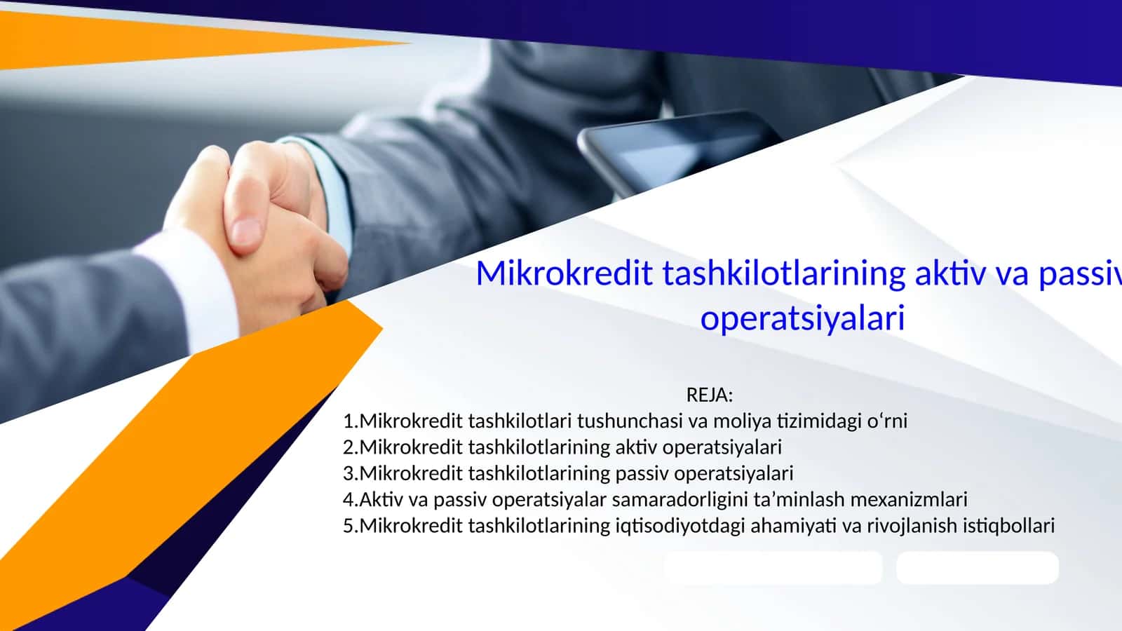 Mikrokredit tashkilotlarining aktiv va passiv operatsiyalari 1